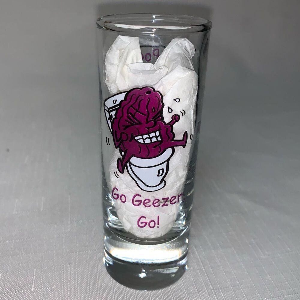 Poop Shot Glass Go Geezer Go Bathroom Gag Gift Senior Old Fart Collectible Prune